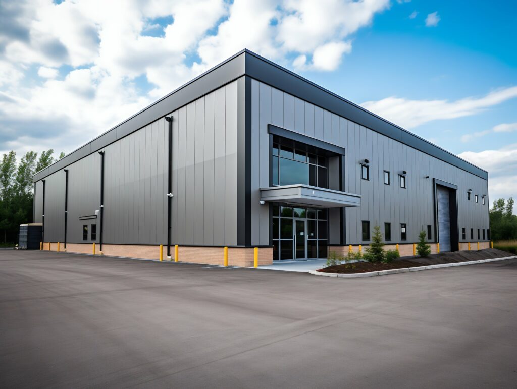 Straight Wall Steel Commercial Garage Building. Generative ai